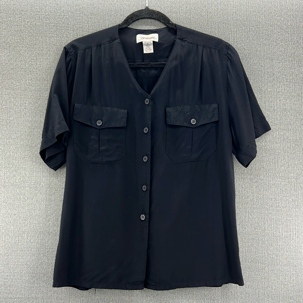 Worthington Women’s Black V-Neck Button Up‎ Casual Shirt Blouse Size 12